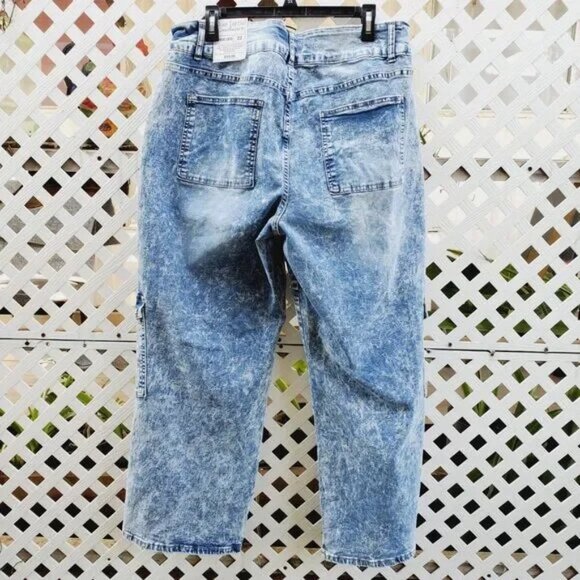 NWT Urban Outfitters BDG Denim Blue Turtle Exclusive Blue Cargo Wide Leg Jeans - Picture 8 of 11